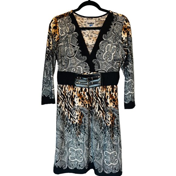 Bailey Girl M Mixed Print Belted Dress Leopard & Paisley Polyester Spandex - Picture 1 of 10